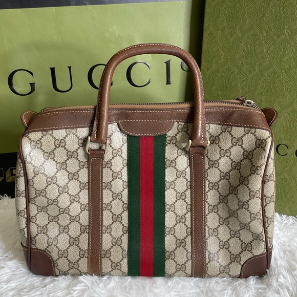 💎✨BEAUTIFUL✨💎 GUCCI Sherry Old Gucci GG Supreme Leather Boston Bag - Picture 3 of 17